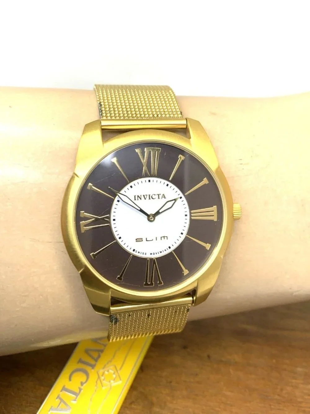 Invicta Men's Watch 5335 Slim Quartz Brown Dial Gold Mesh Stainless Steel 40mm